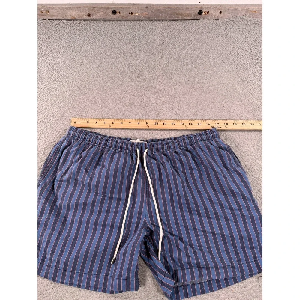 Solid & Striped Shorts Men 2XL Blue Orange Striped Drawstring Swim Trunks Pocket